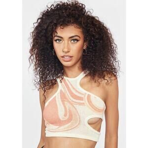 Jaded London Orange Marble Tie Dye Crew Neck Sleeveless Cut Out Crop Top Size 8